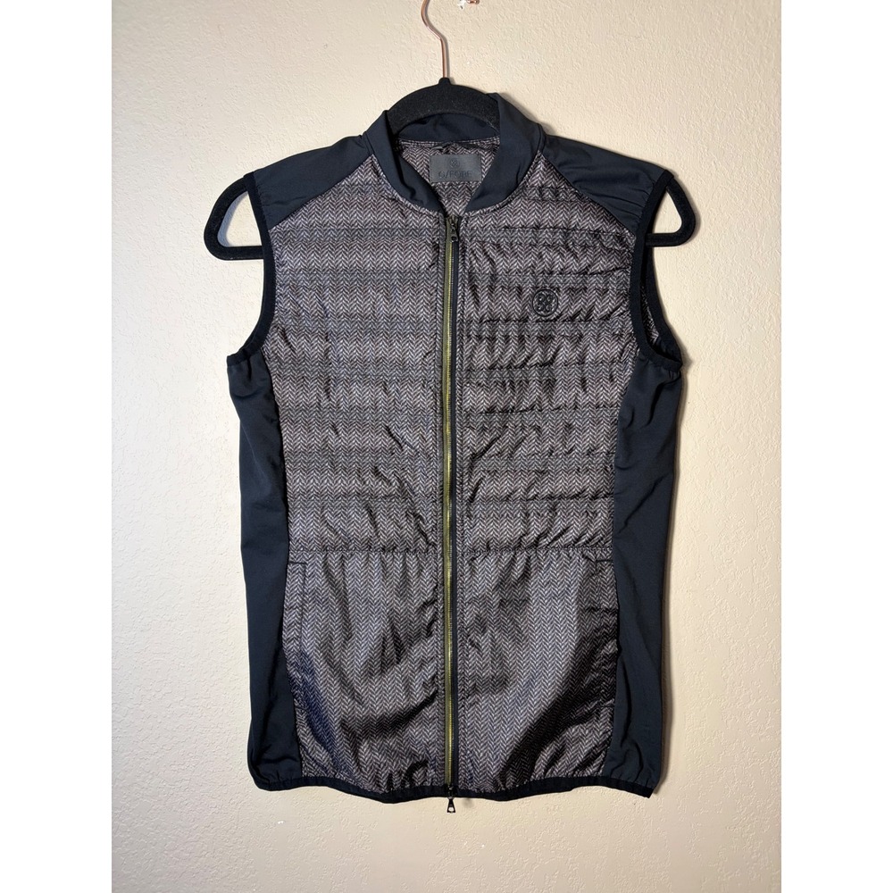 G/FORE Womens Golf Vest Grey Herringbone Quilted Full Zip Black Trim Small